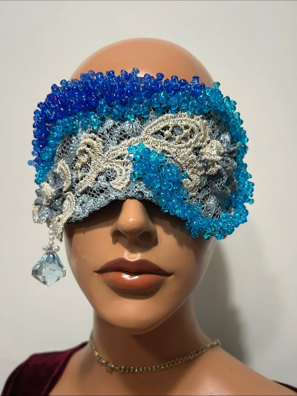 Boudoir Burlesque style handmade Beaded Lace Eye Mask